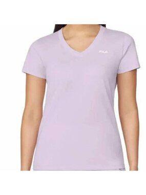 FILA Women’s Activewear Top S Lavender V-Neck Short Sleeve Cotton NWT